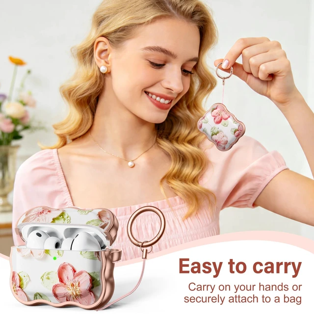 Alt view image 5 of 7 - for AirPods Pro 3 Case with Secure Lock, Cleaner Kit & Keychain Flower Print Cover with Scalloped Edge for Women Girls Compatible with Apple AirPods Pro 3 Case Cover, Drop Protection