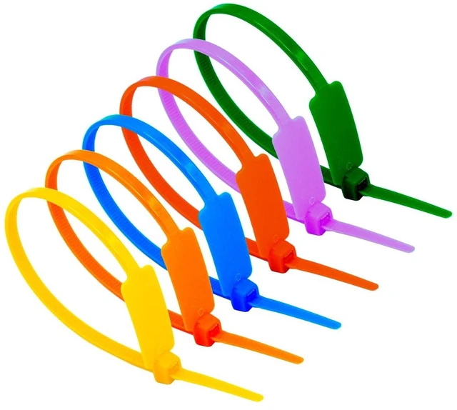 Main image of MultiColor Plastic Cable Tie With Label 8 Inch 100 Pcs Write on Tags Wire Zip Ties Cable Mark Tags 5 x 200mm Nylon Power Marking Label Binding Strap