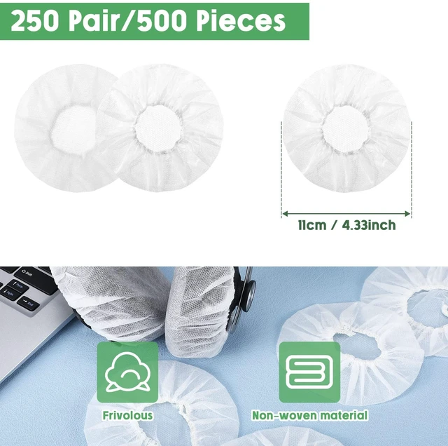 Alt view image 2 of 7 - 500 Pcs Disposable Headphone Covers Bulk Stretchable Sanitary Non Woven Headphone Earpads Headset Ear Covers, White, 4.3 Inch/ 11 cm