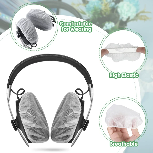 Alt view image 3 of 7 - 500 Pcs Disposable Headphone Covers Bulk Stretchable Sanitary Non Woven Headphone Earpads Headset Ear Covers, White, 4.3 Inch/ 11 cm