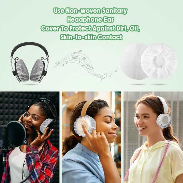 Alt view image 5 of 7 - 500 Pcs Disposable Headphone Covers Bulk Stretchable Sanitary Non Woven Headphone Earpads Headset Ear Covers, White, 4.3 Inch/ 11 cm