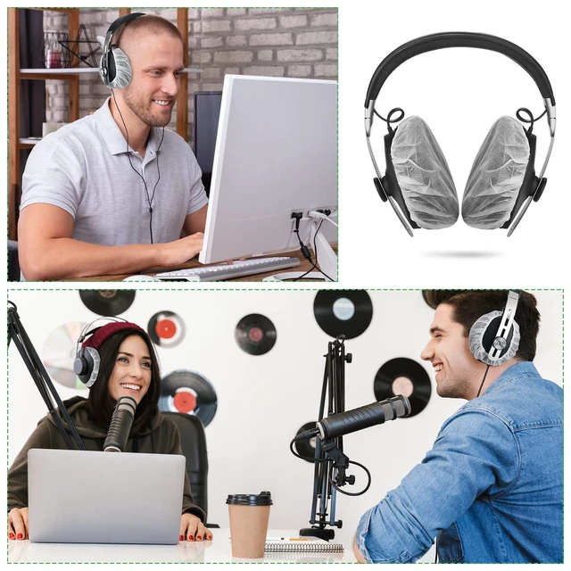 Alt view image 6 of 7 - 500 Pcs Disposable Headphone Covers Bulk Stretchable Sanitary Non Woven Headphone Earpads Headset Ear Covers, White, 4.3 Inch/ 11 cm