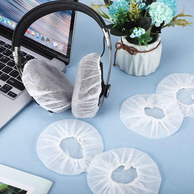 Alt view image 7 of 7 - 500 Pcs Disposable Headphone Covers Bulk Stretchable Sanitary Non Woven Headphone Earpads Headset Ear Covers, White, 4.3 Inch/ 11 cm