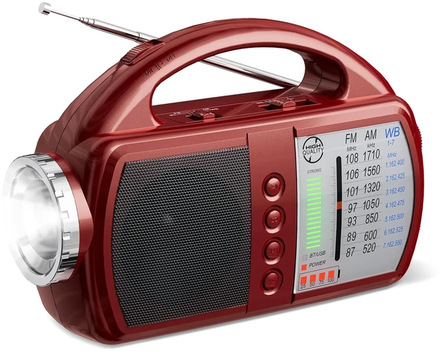Main image of AM/FM/NOAA Weather Radio with Bluetooth Rechargeable Emergency Radio Built-in Rechargeable Battery or 4 AA Battery Operated & AC Power Plug in Wall for Home Camping RED