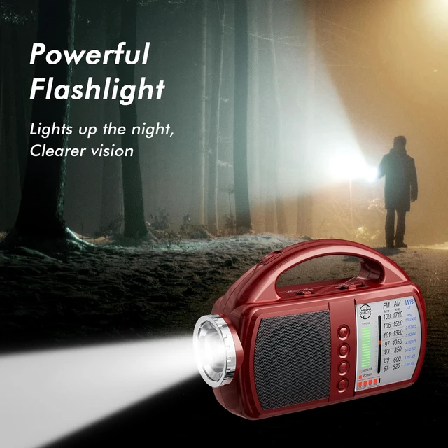 Alt view image 4 of 7 - AM/FM/NOAA Weather Radio with Bluetooth Rechargeable Emergency Radio Built-in Rechargeable Battery or 4 AA Battery Operated & AC Power Plug in Wall for Home Camping RED