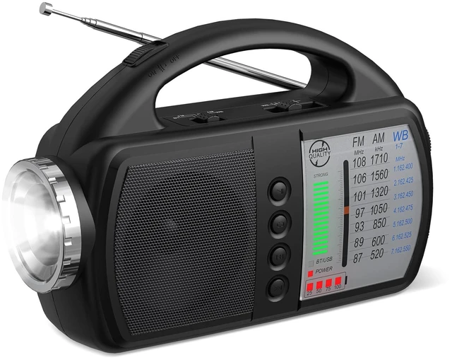 Main image of AM FM NOAA Weather Radio,Portable Emergency Radio with Flashlight, Bluetooth 5.0, USB, AUX in Powered by Built-in Rechargeable Battery or 4 AA Battery for Home Indoor Black