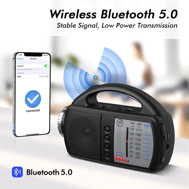 Alt view image 6 of 7 - AM FM NOAA Weather Radio,Portable Emergency Radio with Flashlight, Bluetooth 5.0, USB, AUX in Powered by Built-in Rechargeable Battery or 4 AA Battery for Home Indoor Black