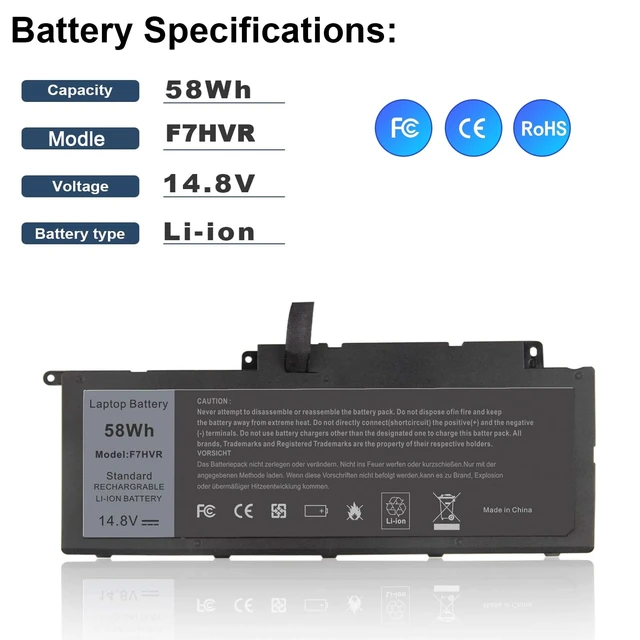 Alt view image 2 of 7 - F7HVR Laptop Battery Replacement for Dell Inspiron 17 7737 7746 15 7537 5545 Series Ins15HD-2528 Ins15HD-1528 Ins15HD-1828T G4YJM 062VNH T2T3J Battery 14.8V 58Wh