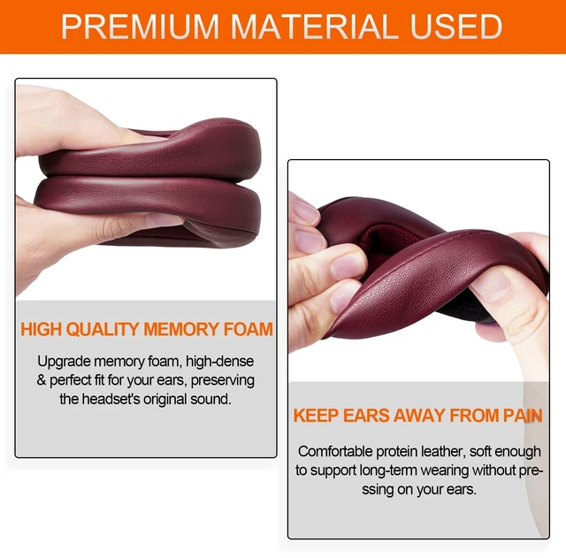 Alt view image 4 of 7 - Ear Pads Replacement for Skullcandy Crusher Evo ANC Ear Cushions -Burgundy Protein Leather Covers for Crusher Wireless/ANC/EVO Hesh 3 Venue Wireless Headphones