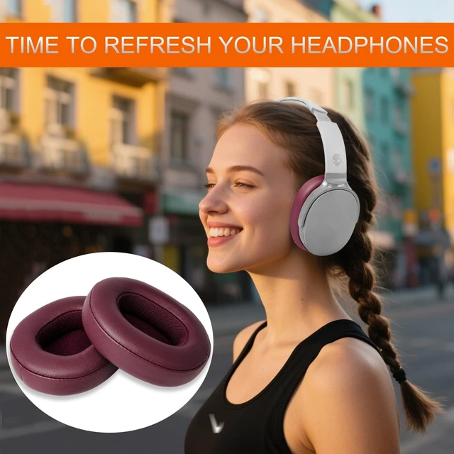 Alt view image 6 of 7 - Ear Pads Replacement for Skullcandy Crusher Evo ANC Ear Cushions -Burgundy Protein Leather Covers for Crusher Wireless/ANC/EVO Hesh 3 Venue Wireless Headphones