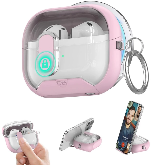 Main image of for Samsung Galaxy Buds 3/Buds3 pro/Buds3 FE Case with Phone Stand, Secure Lock Clip Full Body Shockproof Protective Cover for Galaxy Buds 3/Buds3 pro /Buds3 FE with Carabiner(Pink)