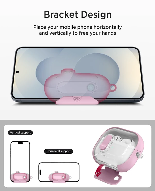 Alt view image 4 of 7 - for Samsung Galaxy Buds 3/Buds3 pro/Buds3 FE Case with Phone Stand, Secure Lock Clip Full Body Shockproof Protective Cover for Galaxy Buds 3/Buds3 pro /Buds3 FE with Carabiner(Pink)