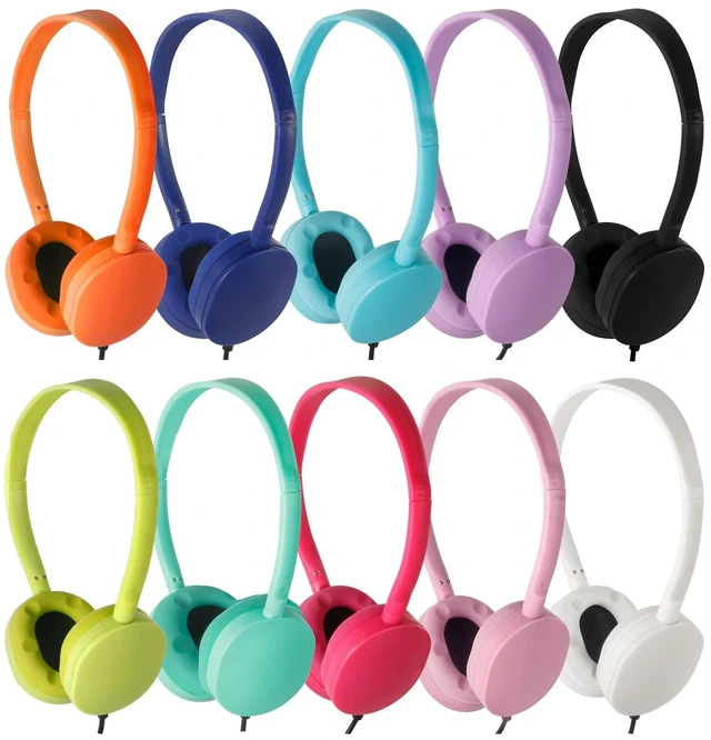 Main image of Classroom Kids Headphones Bulk 100 Pack 10 Colourful Class Set of Headphones for Students Children Toddler Boys Girls Teen and Adult