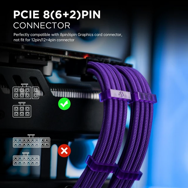 Alt view image 3 of 7 - 16AWG PSU Cable Extension Power Cords, Customized Power Supply Mod Sleeve Extension Cable, ATX/EPS/8-pin PCI-E/6-pin PCI-E for PSU Cable