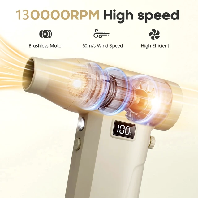 Alt view image 3 of 7 - Compressed Air Duster, 130000RPM 100 Gear Speed Adjustable Electric Air Blower, Brushless Motor Cordless Air Duster with Type-C Fast Charging, for Keyboard, Computer, Car, Home, Outdoor CleaningPet