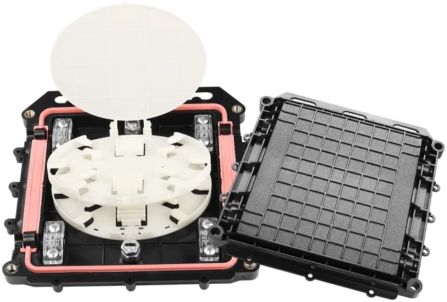 Main image of Fiber Optic Junction Box, 2 in 2 Out Splice Box, Mini Small Square Type 12 Core Outdoor Waterproof Protection Box