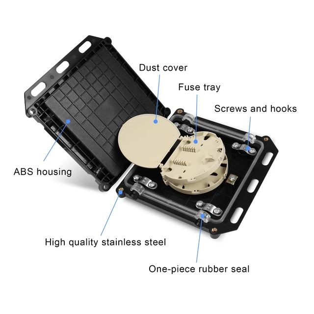Alt view image 2 of 7 - Fiber Optic Junction Box, 2 in 2 Out Splice Box, Mini Small Square Type 12 Core Outdoor Waterproof Protection Box