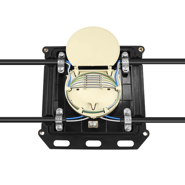 Alt view image 3 of 7 - Fiber Optic Junction Box, 2 in 2 Out Splice Box, Mini Small Square Type 12 Core Outdoor Waterproof Protection Box