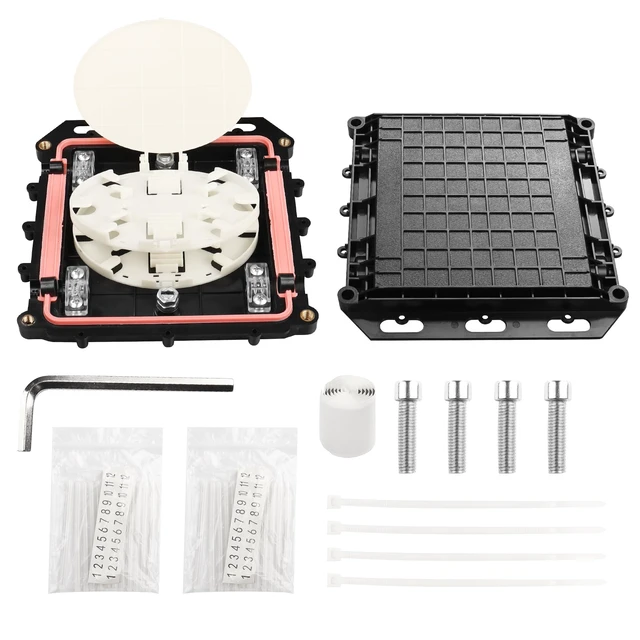 Alt view image 5 of 7 - Fiber Optic Junction Box, 2 in 2 Out Splice Box, Mini Small Square Type 12 Core Outdoor Waterproof Protection Box