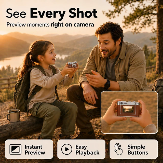 Alt view image 5 of 7 - Mini Keychain Digital Camera 1080P for Travel Camping Vlog (Brown) Mini Vintage Camera, FHD Small Retro Digital Camera with 0.96 Inch Colour Screen, Compact Photo Camera with Flash & Recording