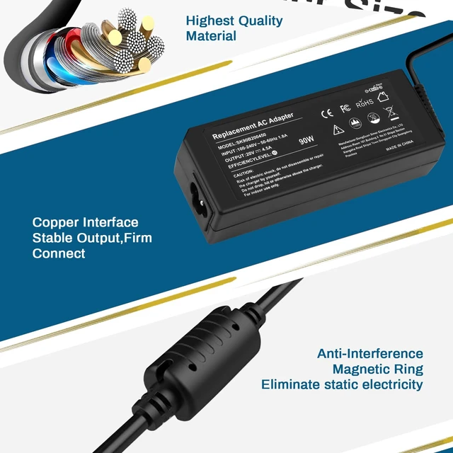Alt view image 6 of 7 - 65W USB C Tip AC Adapter Compatible with ThinkPad E440 E450 E550 E560 G50 G50-45 G50-70 Z50 Z50-70 T460 T470 T470S T430 T440 T440S T440P T450 T460S T560 Power Laptop Charger