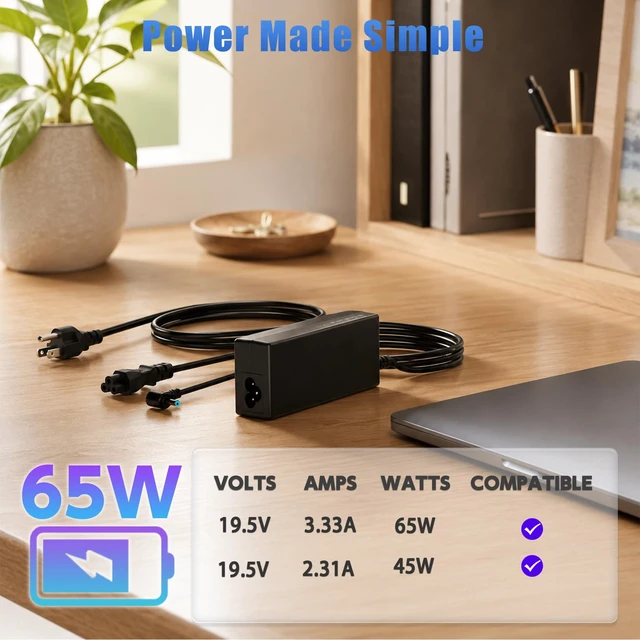 Alt view image 2 of 7 - 65W 45W Laptop Charger Fit for HP Model 15: 15-dy, 15-dq, 15-da, 15-db, 15-dw, 15-f, 15-ab, 15-ac, 15-af, 15-an, 15-au, 15-aw, 15-ay, 15-dy5033dx, 15-dy2xxx, 15-dy1xxx, 15-dy2073dx, 15-dy2702dx