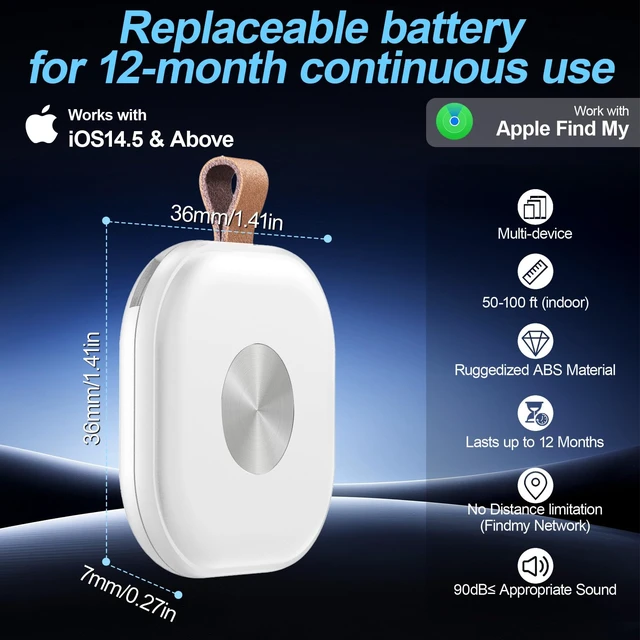 Alt view image 2 of 5 - 4-Pack Air Tracker Key Finder Works with Apple Find My App (iOS Only) Track keys, luggage, bags & wallets worldwide. Replaceable battery, loud alert, left-behind notification, White