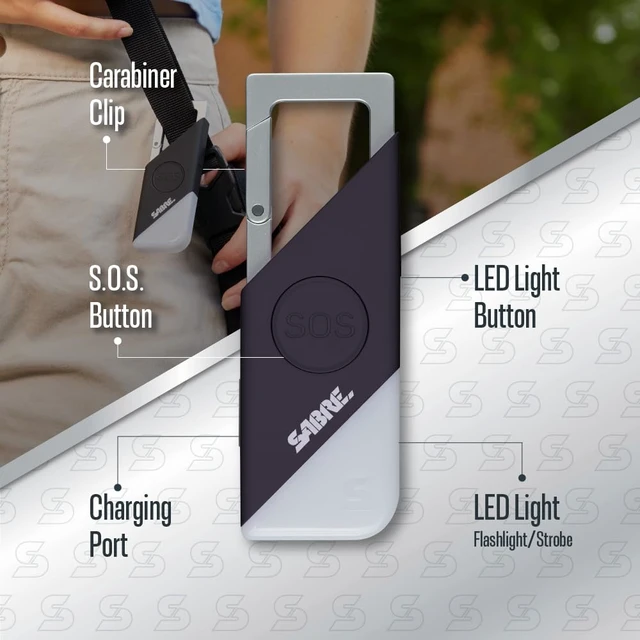 Alt view image 2 of 5 - 2-in-1 Personal Alarm with LED Light & SOS Button, 130dB Siren Heard from 1,800-feet (500-meters), Spring Clip for Easy Carry on Backpacks & Purses, Rechargeable with Charging Cord Included