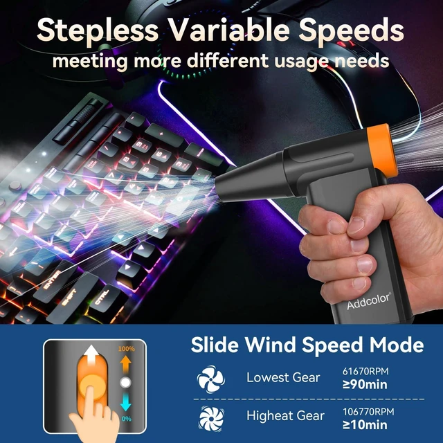 Alt view image 3 of 6 - Compressed Air Duster 2000mAh*2 AD51 with 8 Gear Adjustable 106770RPM Electric Air Duster with Display Portable Handheld Blowers for Keyboard, Computer, Car, Outdoor, Air Bed