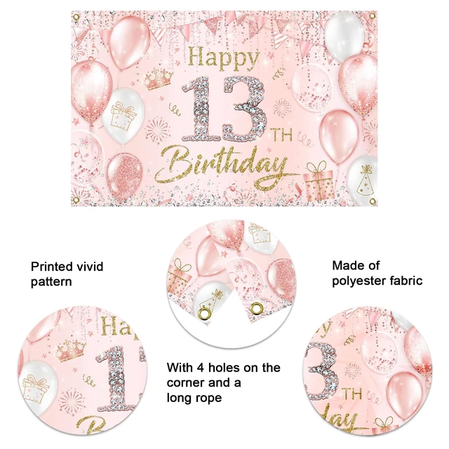 Alt view image 4 of 7 - Happy 13th Birthday Banner Backdrop Decorations for Girls 6x3.6ft