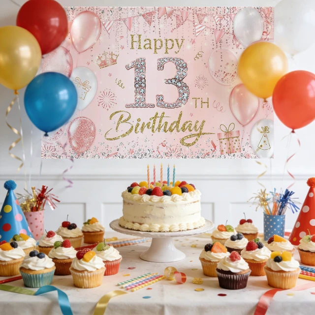 Alt view image 3 of 7 - Happy 13th Birthday Banner Backdrop Decorations for Girls 6x3.6ft