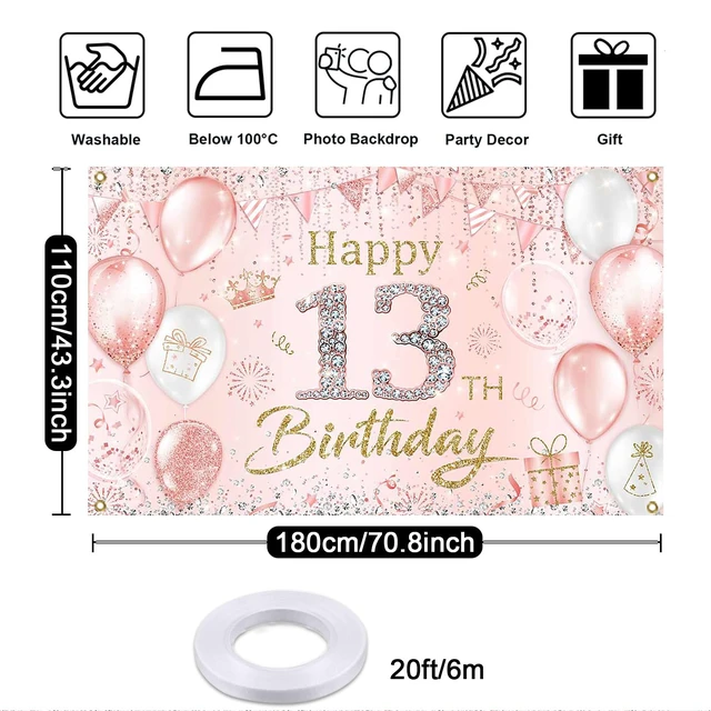 Alt view image 5 of 7 - Happy 13th Birthday Banner Backdrop Decorations for Girls 6x3.6ft