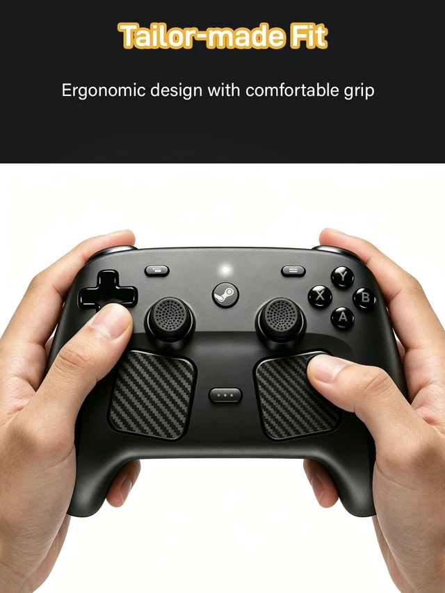 Alt view image 2 of 5 - Thumb Grip with Touchpad Skin and Back Button Trigger Sticker for 2026 Steam Controller 2 Accessories, 4 High Rise and 4 Low Rise Joystick Cover, 4 Carbon Fiber Trackpad Trigger Protector, Black
