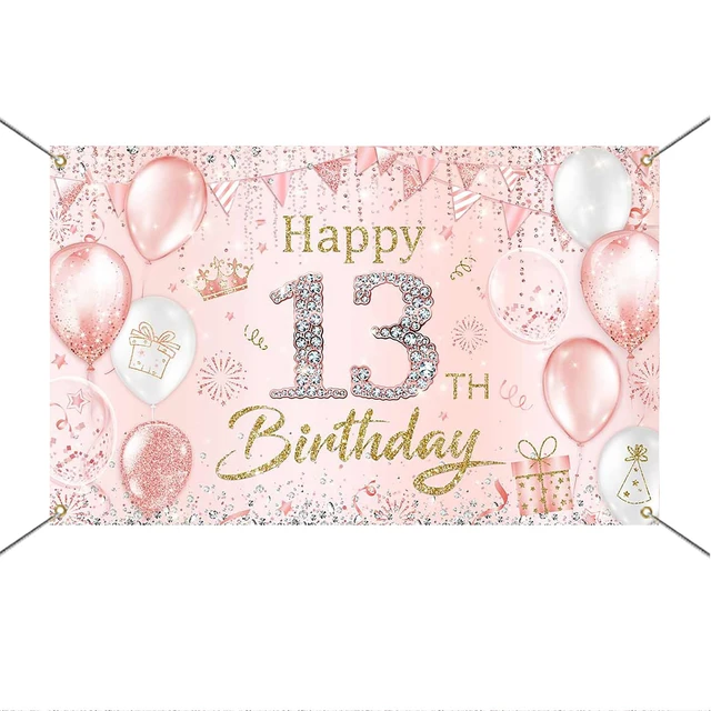 Alt view image 6 of 7 - Happy 13th Birthday Banner Backdrop Decorations for Girls 6x3.6ft