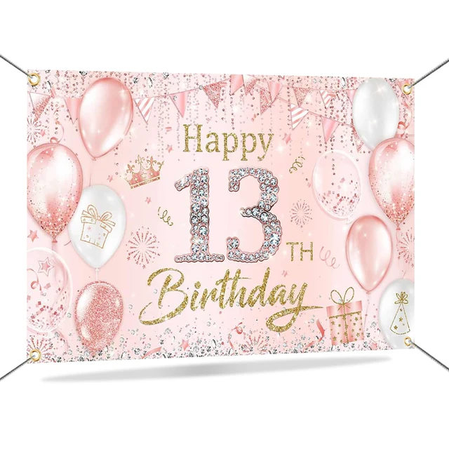 Alt view image 7 of 7 - Happy 13th Birthday Banner Backdrop Decorations for Girls 6x3.6ft