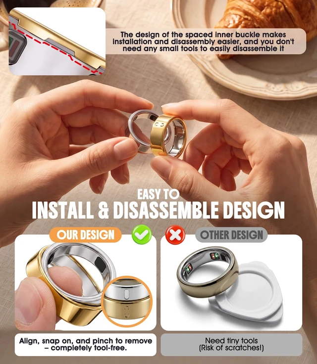 Alt view image 3 of 7 - 4 Pack Ring Cover Compatible for Oura Ring 5, Resistant TPU, Gold-Size 9 0.5mm Ultra-Thin Ring Protector CaseScratch Resistant TPU Smart Ring Cover Accessories for Women Men, Easy to Use