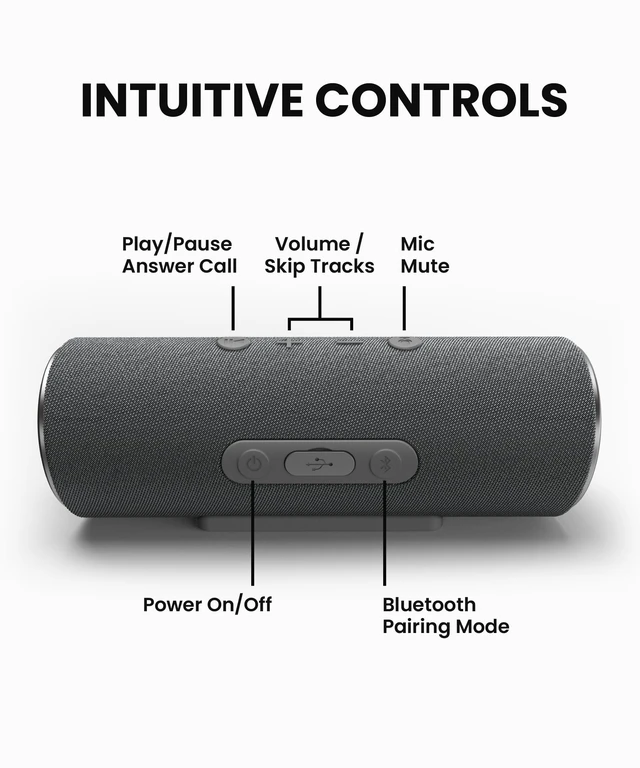 Alt view image 2 of 7 - Scene Wireless Bluetooth Speaker, Grey Simple Fast Pairing, Waterproof IPX7, 12Hrs Play time, Deep Bass, Built-in Mic