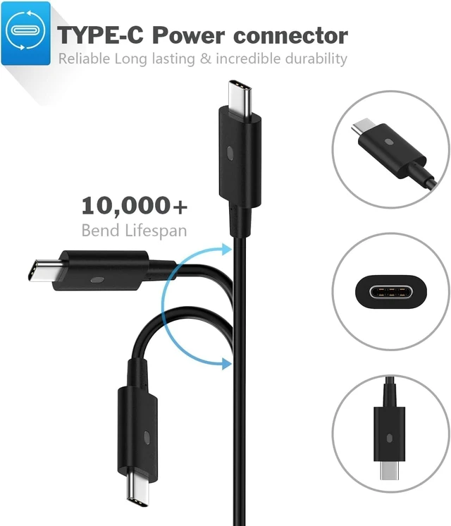 Alt view image 2 of 7 - 90W USB C Laptop Charger Compatible with Dell Type C AC Adapter Compatible with Dell XPS 13, Precision 3540, Latitude 3400 3500 2in1 5400, 0TDK33, Type C AC Adapter Power Supply