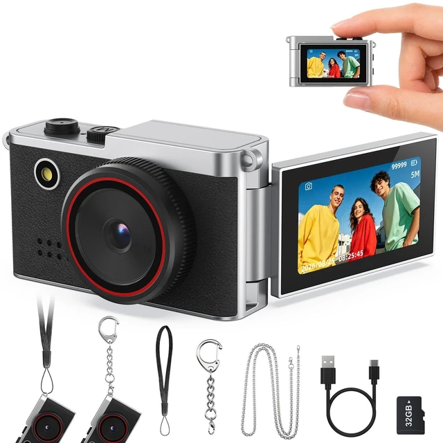 Main image of Mini Keychain Digital Camera, 1.47" Flip LCD & 32GB Card Keychain Camera 1080P Video, 5MP Photos, Mini Digital Camera with Flash & Filters, Pocket Size for Beginners, Teens & Adults - Black
