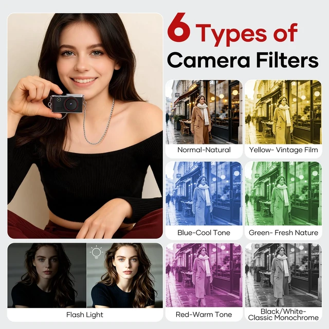 Alt view image 4 of 7 - Mini Keychain Digital Camera, 1.47" Flip LCD & 32GB Card Keychain Camera 1080P Video, 5MP Photos, Mini Digital Camera with Flash & Filters, Pocket Size for Beginners, Teens & Adults - Black