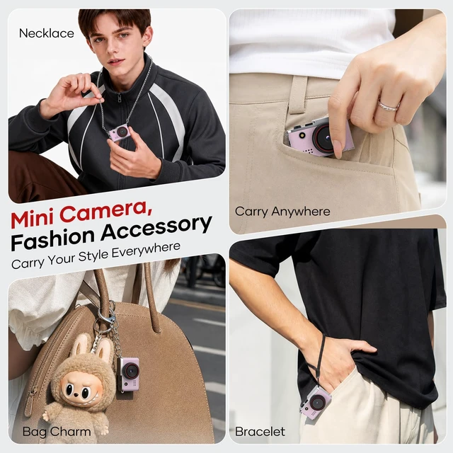 Alt view image 7 of 7 - Mini Keychain Digital Camera, 1.47" Flip LCD & 32GB Card Keychain Camera 1080P Video, 5MP Photos, Mini Digital Camera with Flash & Filters, Pocket Size for Beginners, Teens & Adults - Pink