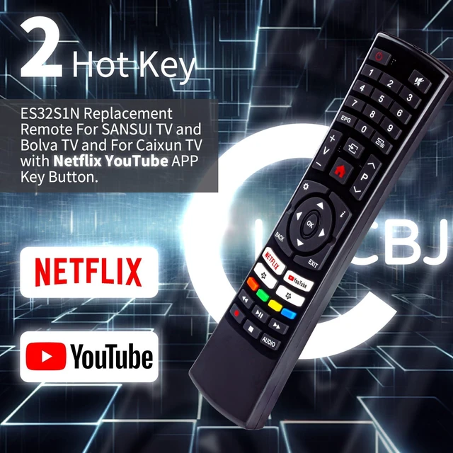 Alt view image 3 of 7 - EC32S1N Remote for SANSUI TV Remote Replacement and for Caixun TV Remote- ES32S1N Replacement Remote for SANSUI TV S32P28N S40P28FN with Netflix YouTube APP Key Button - No Programming Required