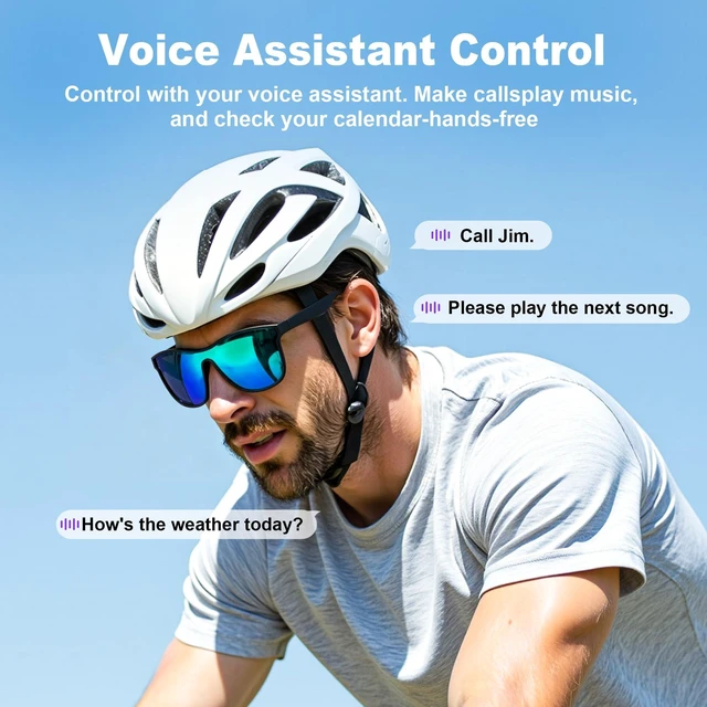 Alt view image 5 of 7 - AI Smart Glasses, Blue Bluetooth Sunglasses for Men Women Real-Time Translation, Touch & Voice Control, Open-Ear Music & Calls, 68h Battery