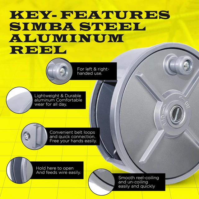 Alt view image 6 of 7 - Aluminum Tie Wire Reel Coil Holder - Lightweight & Durable Wire Holder with Ergonomic Rewind Knob, Smooth Operating Wire Reel Dispenser, Sturdy Aluminum Reel with Built-in Belt Loops for Construction