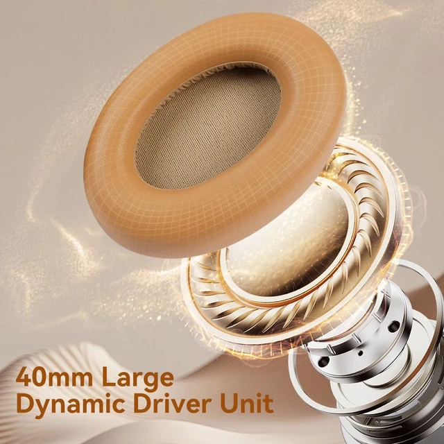 Alt view image 7 of 7 - Active Noise Cancelling Headphones, Bluetooth 5.4 Wireless on Ear ANC Headphone with 65H Playtime, Deep Bass, Low Latency, Foldable Headset with Mic for Travel/Office/PC (Beige)
