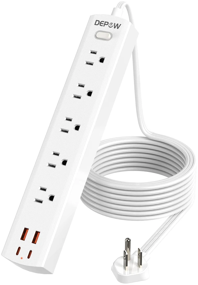 Main image of Surge Protector Power Strip with 5 Outlets 4 USB Ports, 10FT Extension Cord Flat Plug with Multiple Outlets for Home Office Dorm, 1700J Surge Protection, Widely Spaced Outlets(1.5IN), Wall-mountable