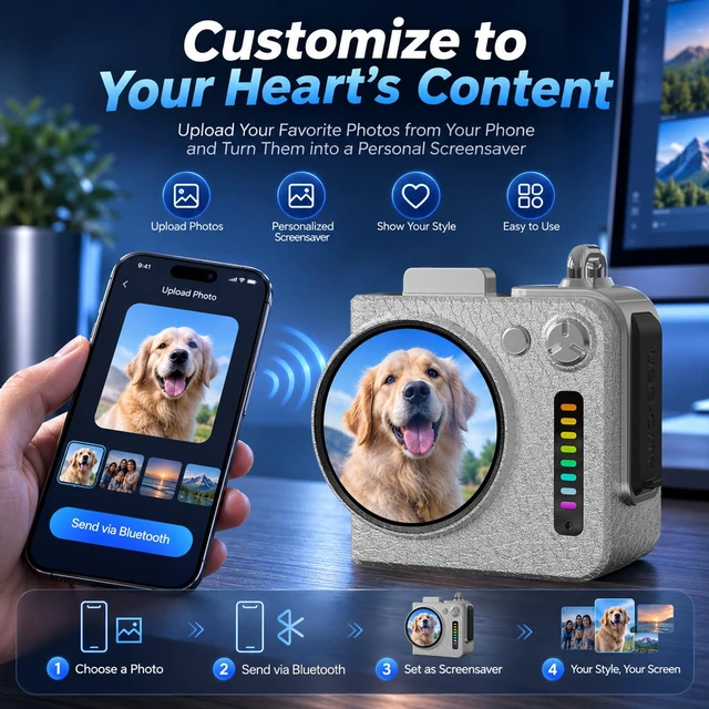 Alt view image 3 of 7 - Portable All-in-One Bluetooth Speaker with Touchscreen Hi-Fi Sound Mini Wireless Bluetooth Speaker with Alarm Clock, Weather, Calendar, Metal Pendant for Home/Outdoor/Travel/Cycling/Camping