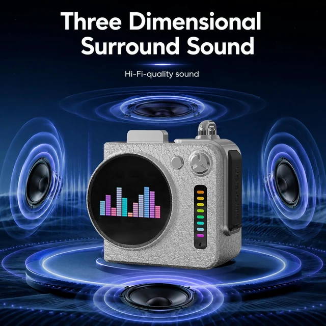 Alt view image 5 of 7 - Portable All-in-One Bluetooth Speaker with Touchscreen Hi-Fi Sound Mini Wireless Bluetooth Speaker with Alarm Clock, Weather, Calendar, Metal Pendant for Home/Outdoor/Travel/Cycling/Camping