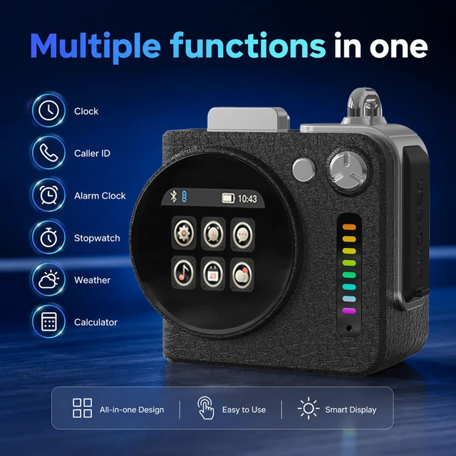 Alt view image 2 of 7 - Portable All-in-One Bluetooth Speaker with Touchscreen Hi-Fi Sound (Black)