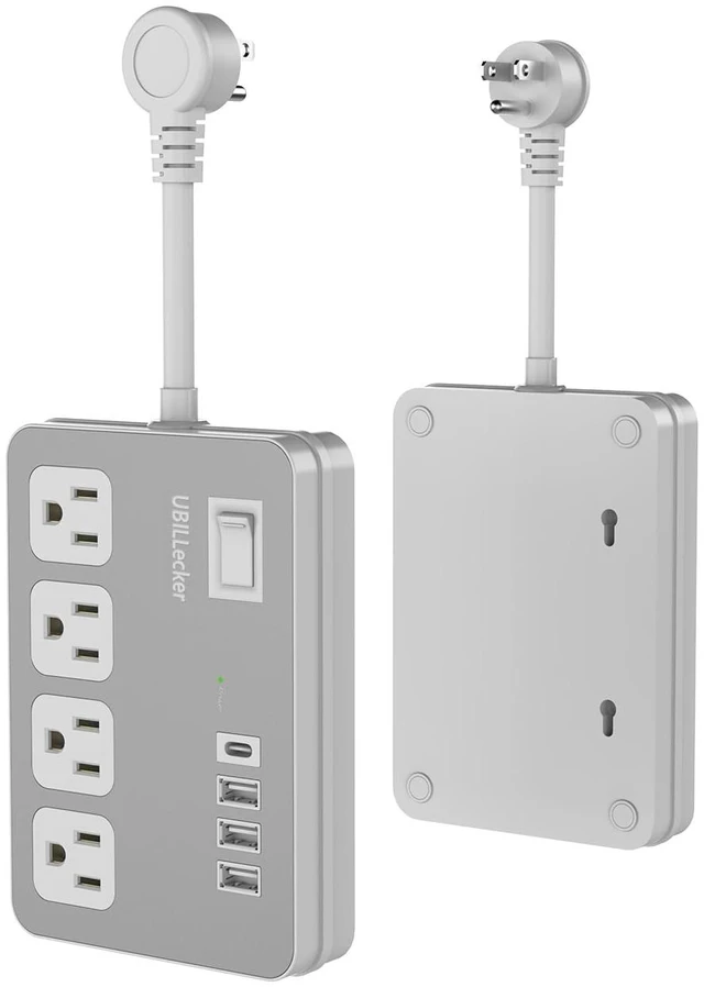 Main image of Wall Extension Outlets, 4-AC-Outlet and 4 USB Outlets(1 USB-A) Square Wall Plug with USB Ports, Small Power Strip Short Extension Cord for Home Office CruiseTravel Dorm Room Essentials, White